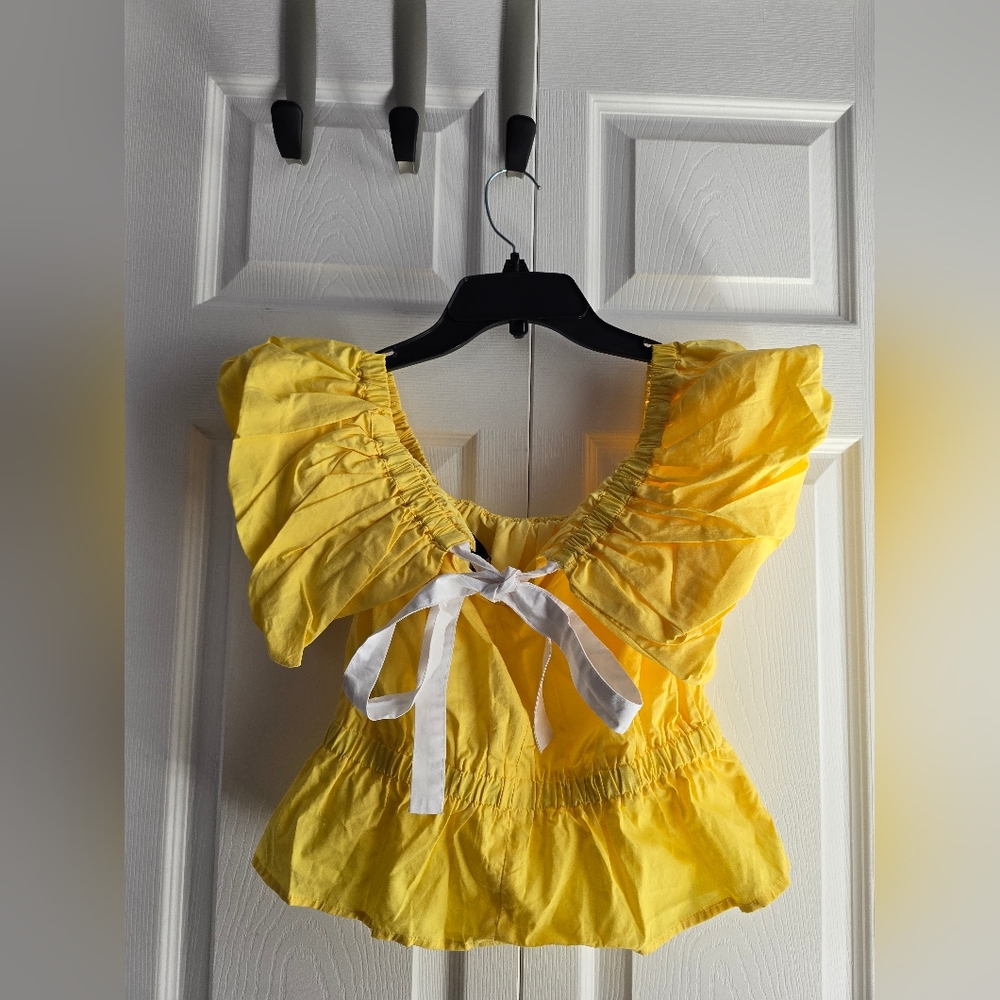 Alpha & Omega Off The Shoulder Yellow Ruffled Blouse Size S - Picture 3 of 6